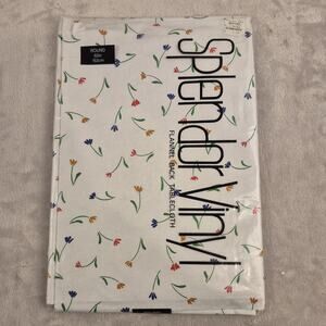 Vinyl Tablecloth Flannel Backed 60 Inch Round 90s Serendipity Flowers Vintage